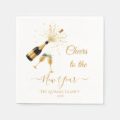 Gold Champagner Prost Neujahr Serviette (Vorderseite)