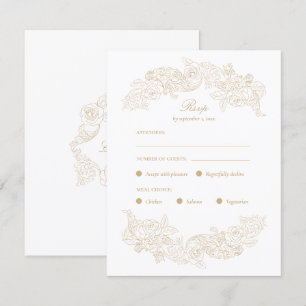 Gold Champagner Rokoko-Menüauswahl-Antwortkarte RSVP Karte