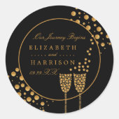 Gold Champagnerbläschen, Black & Gold Hochzeit Runder Aufkleber (Vorderseite)