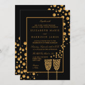 Gold Champagnerbläschen - Schwarz & Gold - Hochzei Einladung (Vorne/Hinten)