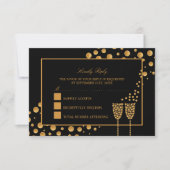 Gold Champagnerbläschen - Schwarz & Gold - Hochzei RSVP Karte (Vorderseite)