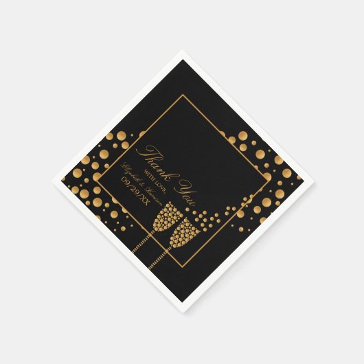 Gold Champagnerbläschen - Schwarz & Gold - Hochzei Serviette (Ecke)