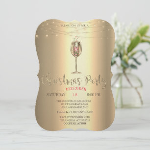 Gold Champagnerglas, Lichtern Weihnachtsfirma Einladung