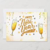 Gold Champaign New Year Handwriting Holiday Einladung (Vorderseite)