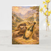 Gold champgane and melting clocks birthday turtle karte (Gelbe Blume)