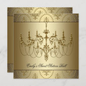 Gold Chandelier 16 . Geburtstag Party Einladung (Vorne/Hinten)