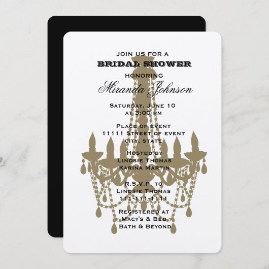 Gold Chandelier Brautparty Einladung (Vorne/Hinten)