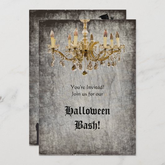 Gold Chandelier Halloween-Party Einladung (Vorne/Hinten)