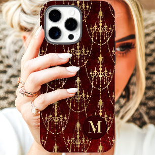 Gold Chandelier Red Monogram iPhone 16 Pro Max Hülle