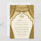 Gold Chandelier Vorhang Cream Moslem Hochzeit Einladung (Vorderseite)