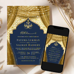 Gold Chandelier Vorhang Navy Blue Moslem Hochzeit Einladung