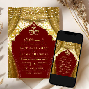 Gold Chandelier Vorhang Red Muslim Hochzeit Einladung