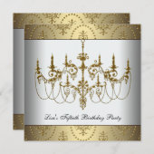 Gold Chandelier Womans Classy 50. Geburtstag Einladung (Vorne/Hinten)
