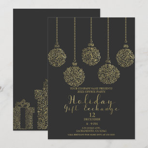 Gold & Charcoal Weihnachtsgeschenketauschparty Einladung