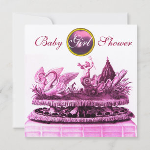 GOLD CHARIOT VON SWANS /CUPCAKES GIRL BABY SHOWER EINLADUNG