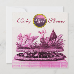 GOLD CHARIOT VON SWANS /CUPCAKES GIRL BABY SHOWER EINLADUNG