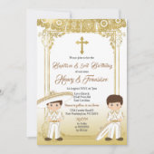 Gold Charro Mexican Twin Taufe & Dritter Geburtsta Einladung (Vorderseite)