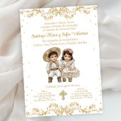 Gold Charro und Charra Twin Spanische Taufe Einladung