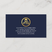 Gold Chauffeur Auto auf schwarz blauen Lagen Visitenkarte (Rückseite)