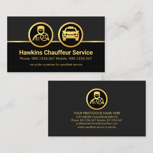 Gold Chauffeur Taxi Visitenkarte (Vorne/Hinten)