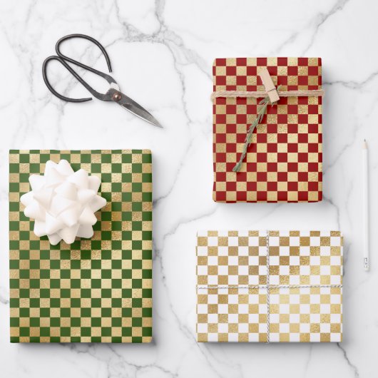 Gold Checked Boxed Muster Geschenkpapier Set (Vorderseite)