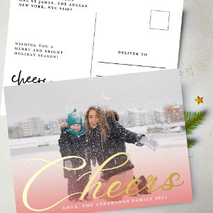 Gold CHEERS Klassische Beschriftung Roter Farbverl Folien Feiertagspostkarte