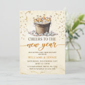Gold Cheers Silvester Party Einladung (Stehend Vorderseite)