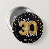 Gold Cheers to 30 Years' 30th Birthday Button (Vorne & Hinten)