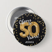 Gold Cheers to 50 Years' 50th Birthday Button (Vorne & Hinten)