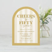 Gold Cheers to 50 Years 50th Birthday Einladung (Stehend Vorderseite)
