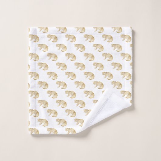 GOLD CHEETAH JUNGLE WHITE BADEZIMMER TOWEL SET (Waschlappen)