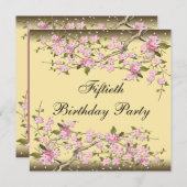 Gold Cherry Blossom 50. Geburtstag Einladung (Vorne/Hinten)