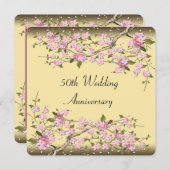 Gold Cherry Blossom 50-jähriges Party Einladung (Vorne/Hinten)