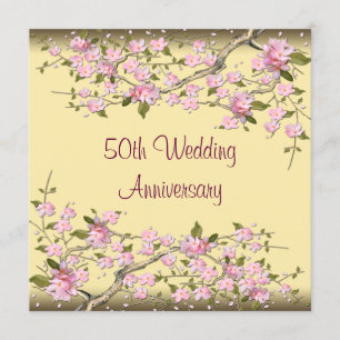 Gold Cherry Blossom 50-jähriges Party Einladung