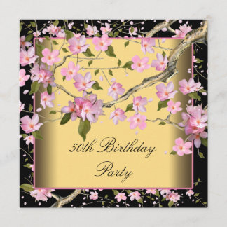 Gold Cherry Blossom Frauen 50. Geburtstagsparty Einladung