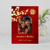 Gold Cherry Blossom Red | Chinesische Hochzeit | F Folieneinladung (Stehend vorne)