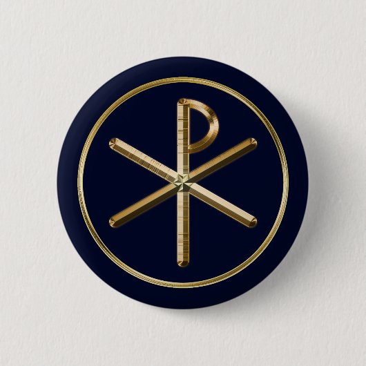 Gold-Chi-Rho-Symbol auf dunkelblau Button (Vorderseite)