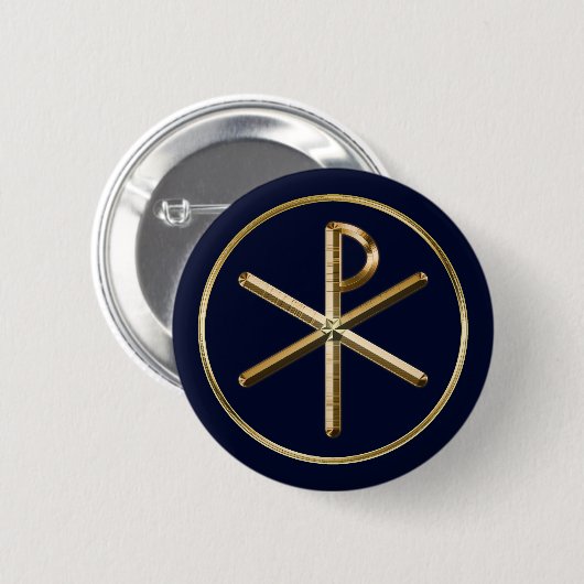 Gold-Chi-Rho-Symbol auf dunkelblau Button (Vorne & Hinten)