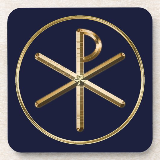 Gold-Chi-Rho-Symbol auf dunkelblau Getränkeuntersetzer (Vorderseite)
