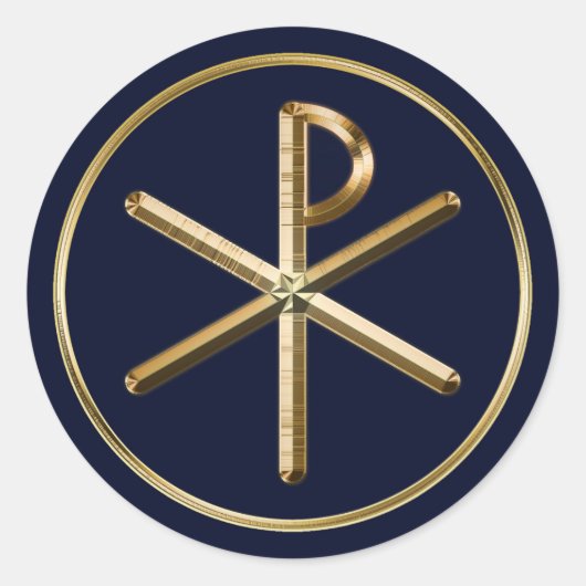 Gold-Chi-Rho-Symbol auf dunkelblau Runder Aufkleber (Vorderseite)
