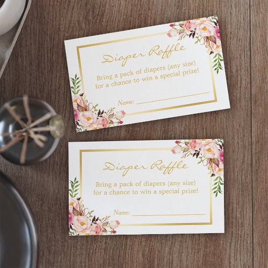 Gold Chic Floral Baby Dusche Windeln Raffle Ticket