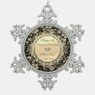 Gold Chic Floral Diamanten 50. Hochzeitsjubiläum Schneeflocken Zinn-Ornament