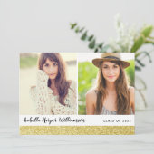 Gold Chic Glitzern 2 Grad Foto Graduation Party Einladung (Stehend Vorderseite)
