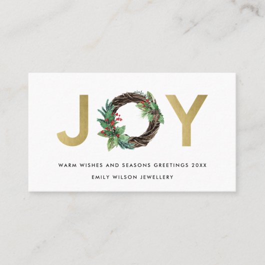 GOLD CHIC HOLLY BERRY JOY WREATH CHRISTMAS LOGO VISITENKARTE (Vorderseite)