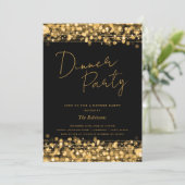 Gold Chic Lights Script Dinner Party Black Einladung (Stehend Vorderseite)