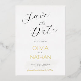 Gold Chic Script Hochzeit Speichern Sie die Datums Folien Feiertagskarte