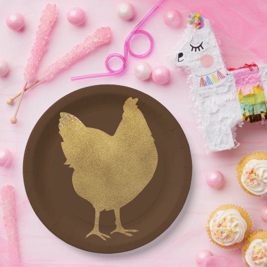 Gold Chicken Silhouette Pappteller (Party)
