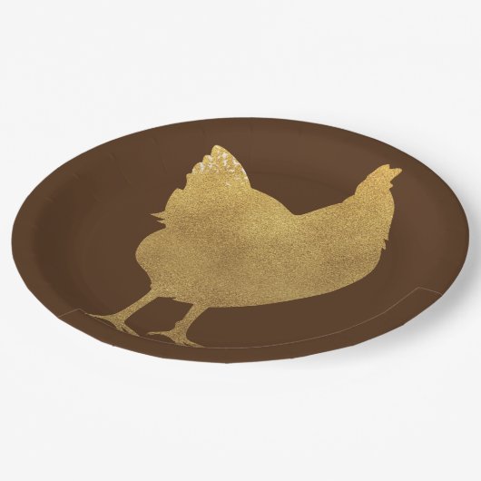 Gold Chicken Silhouette Pappteller (Schrägansicht)