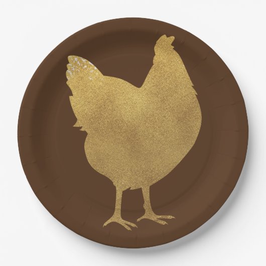 Gold Chicken Silhouette Pappteller (Vorderseite)