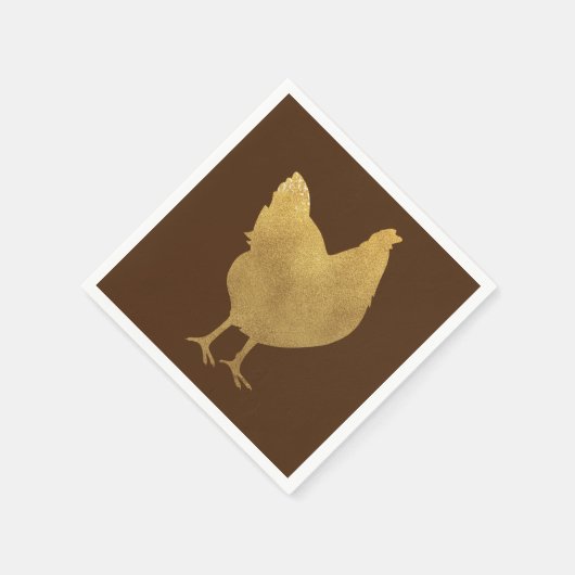 Gold Chicken Silhouette Serviette (Ecke)